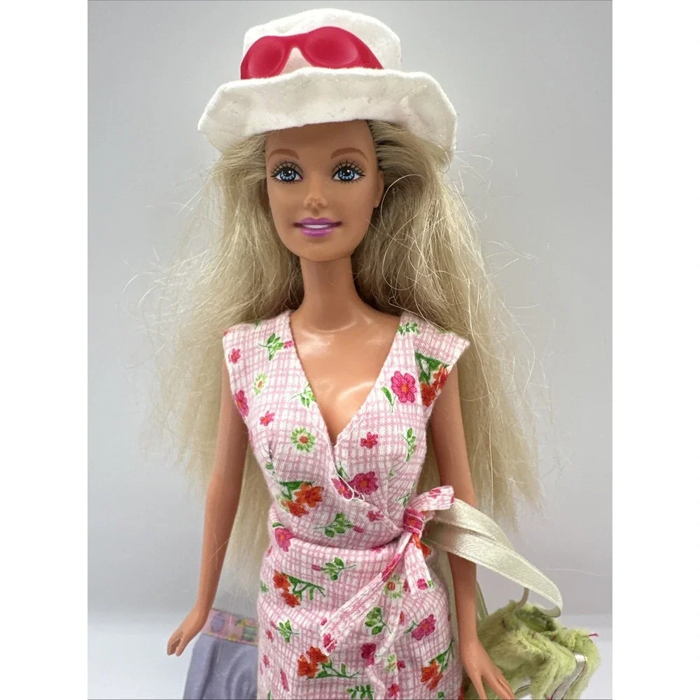 Barbie Doll in Spring Dress with Extra Dress Shoes Accessories Lot Mattel